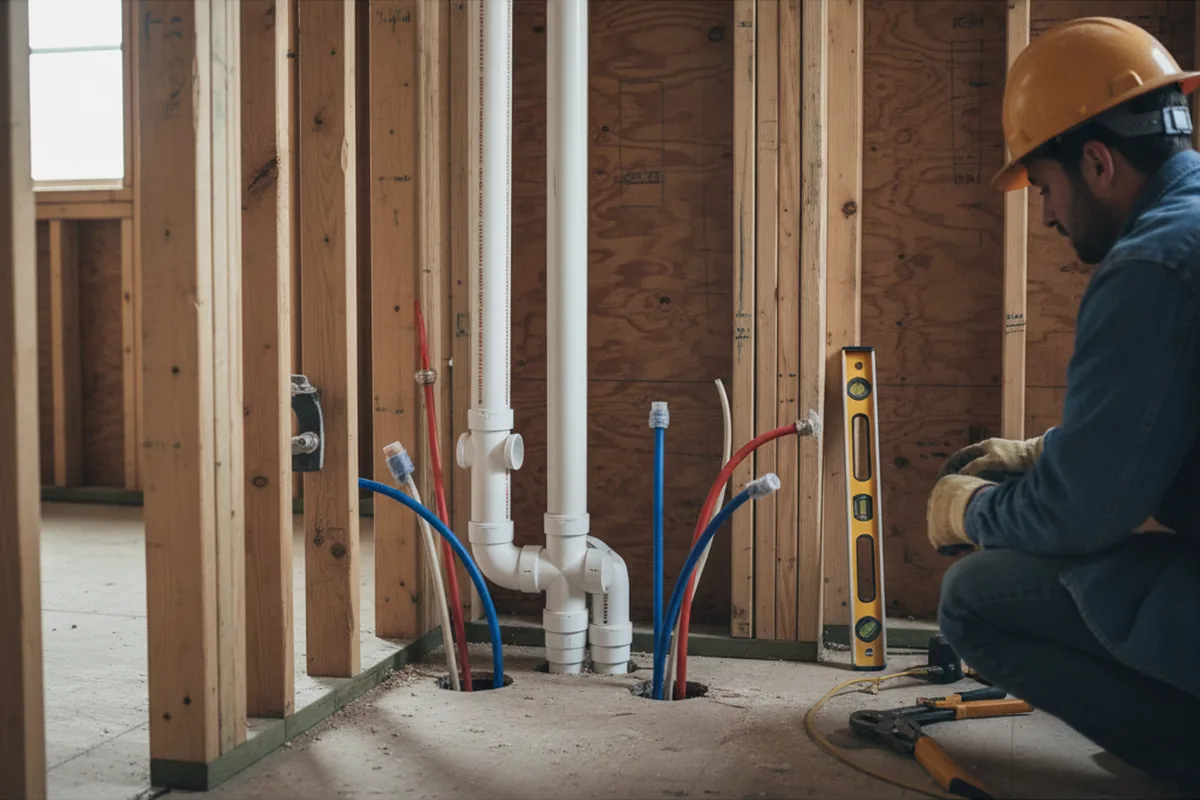 Drain and supply rough-in during Leak Detection in Conklin
